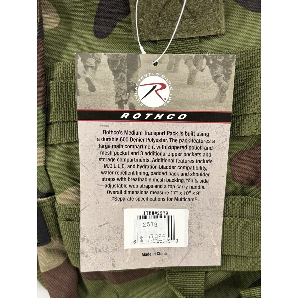 Rothco Woodland Camo Medium Transport Pack MOLLE Tactical Backpack 2579 NEW